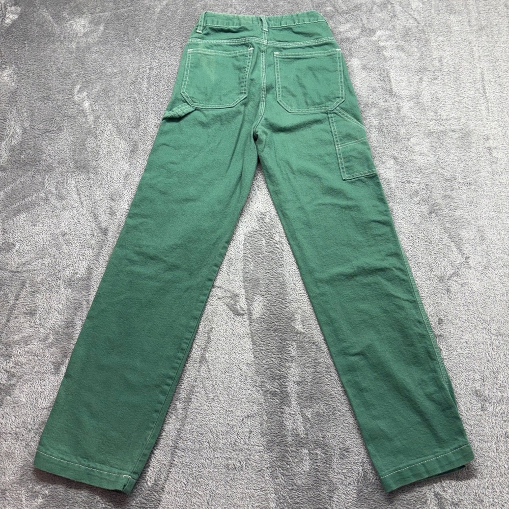 S.O.N.G. Carpenter Pants Women 00/23 Green Button Fly‎ Contrast Stitch Utility